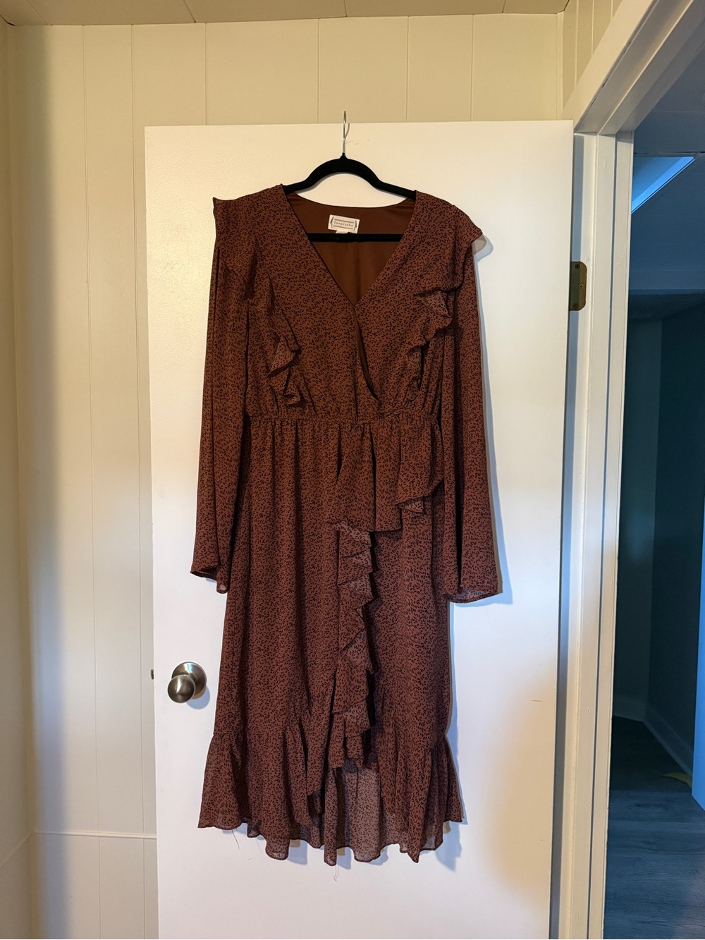 Western Burgundy Ruffle Wrap Midi Dress